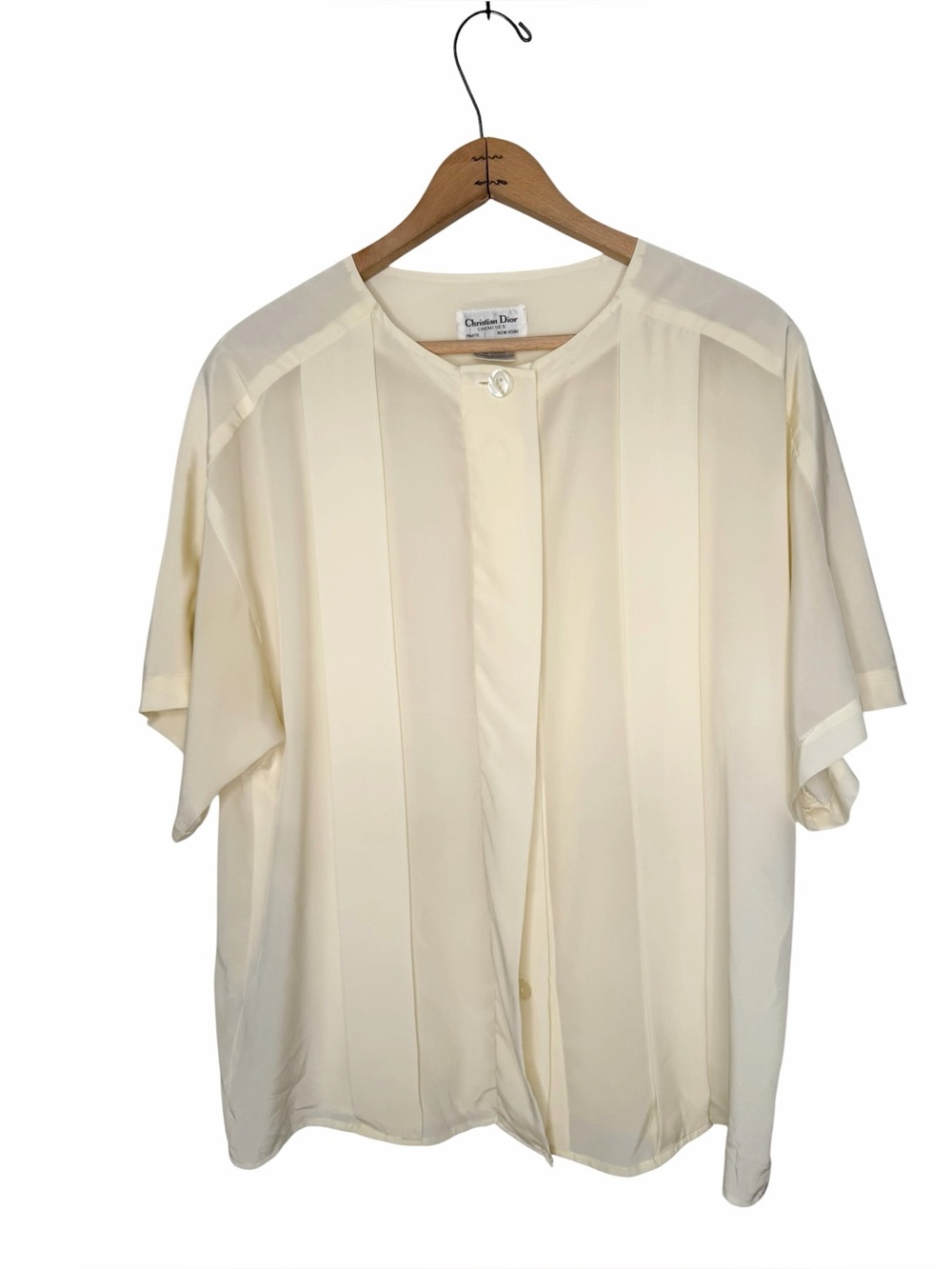 Christian Dior Chemises Cream Hidden Button Down Blouse Short Sleeve Size 10